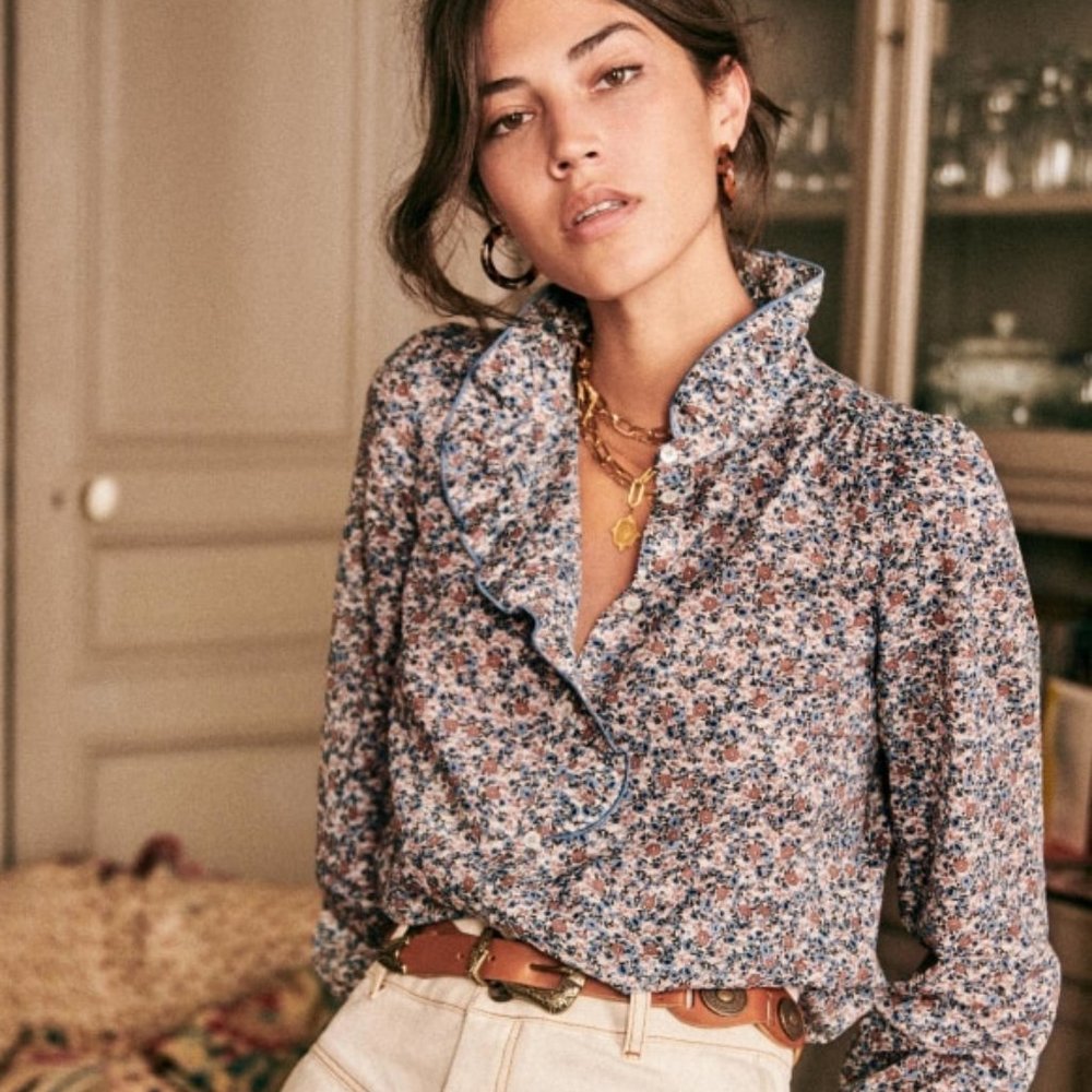 Sézane Chloé Blouse in Blooming Blue NWT